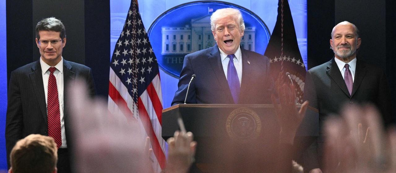 Trump bei der Pressekonferenz nach dem Gerichtsurteil zu den US-Zöllen