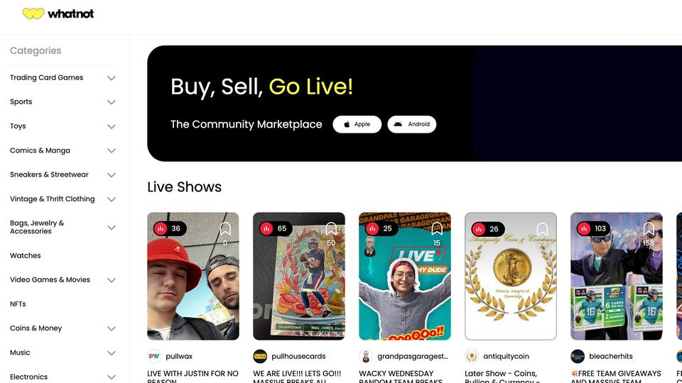 Screenshot der Website whatnot.com