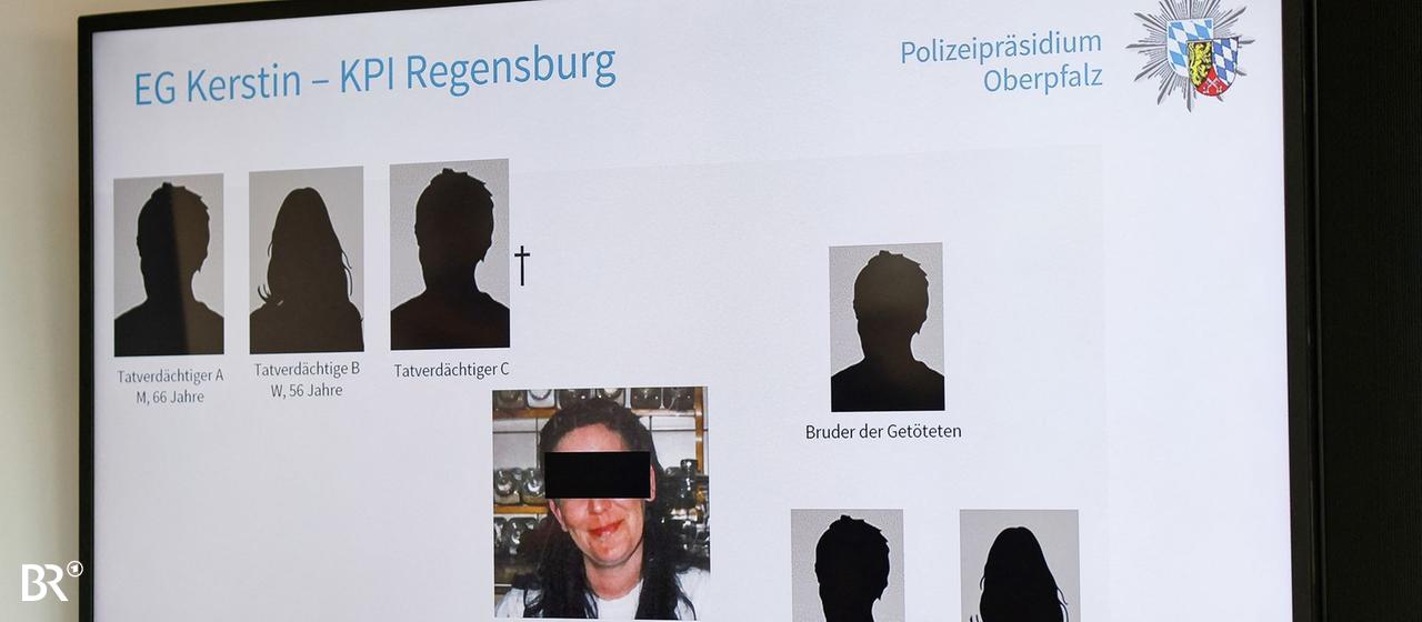 19.10.2026, Bayern, Regensburg: Bei einer gemeinsamen Pressekonferenz vom Polizeipräsidium Oberpfalz und der Staatsanwaltschaft Regensburg ist eine Darstellung der Personenbeziehungen im Vermisstenfall Kerstin Lee Langley auf einem Bildschirm zu sehen. Im Rahmen der Ermittlungen der seit Sommer 2007 Vermissten wurden am 9. Oktober 2026 bei Kadenzhofen, einem Ortsteil der Gemeinde Berg bei Neumarkt in der Oberpfalz, menschliche Überreste gefunden. Foto: Daniel Löb/dpa +++ dpa-Bildfunk +++