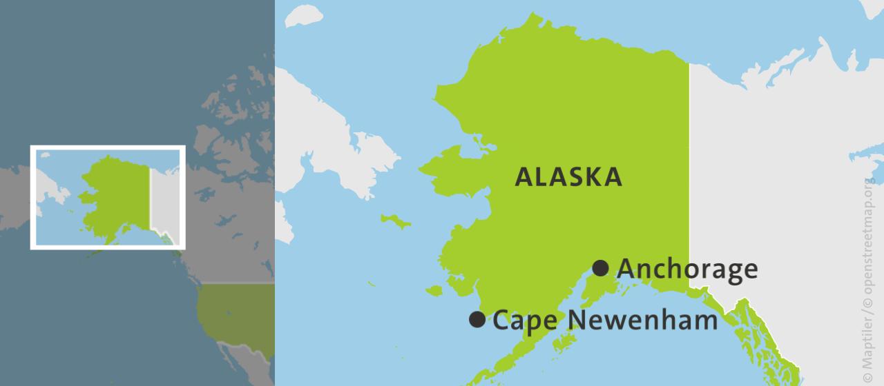 Karte Alaska mit Anchorage und Cape Newenham