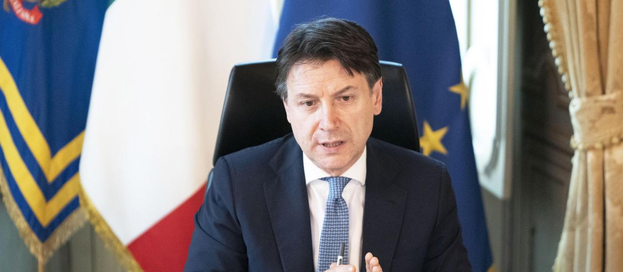 Italiens Ministerpräsident Giuseppe Conte in einer Telefonkonferenz mit anderen Regierungschefs in der EU.
