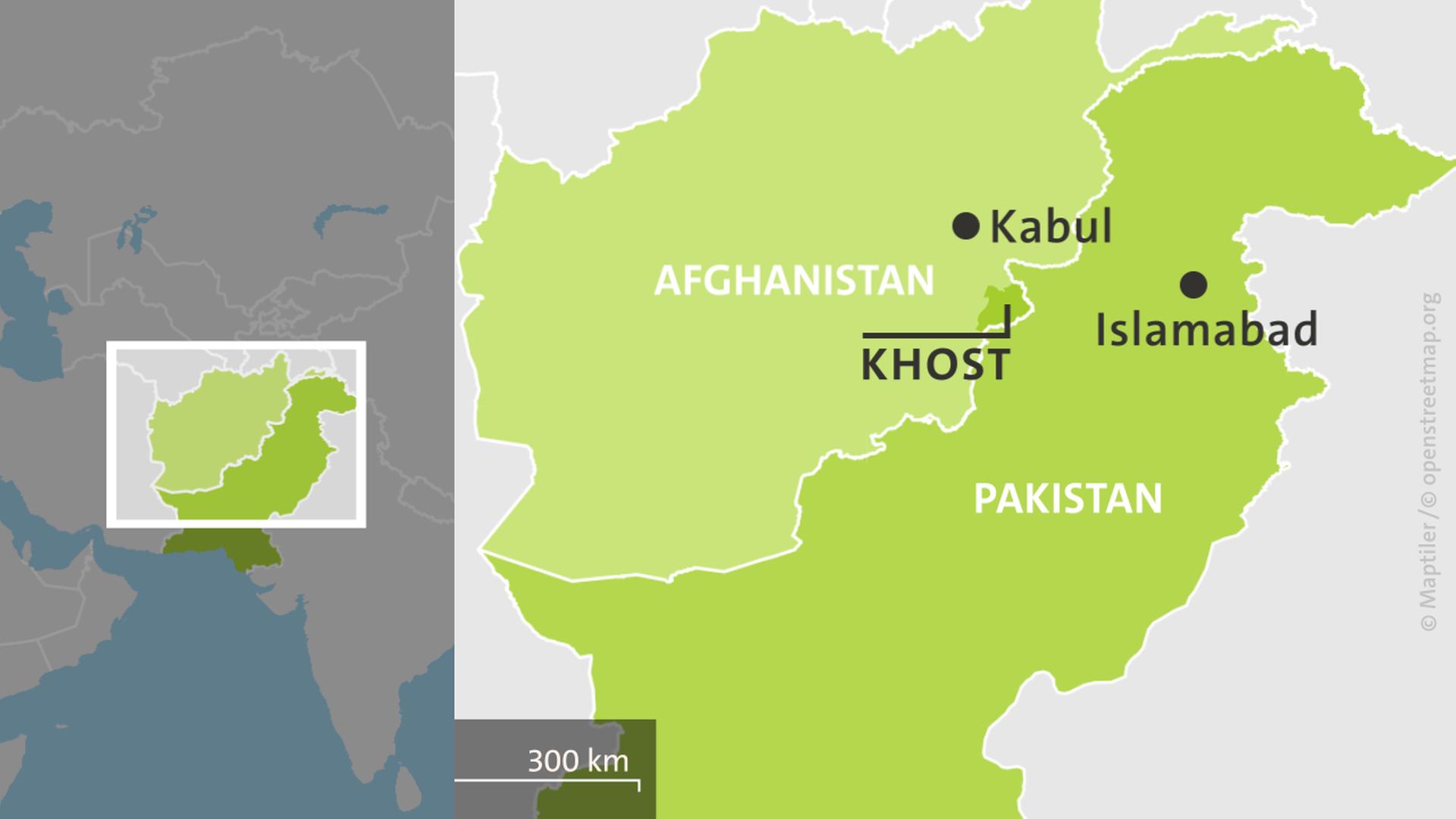Karte: Pakistan und Afghanistan mit der Provinz Khost | ARD-aktuell