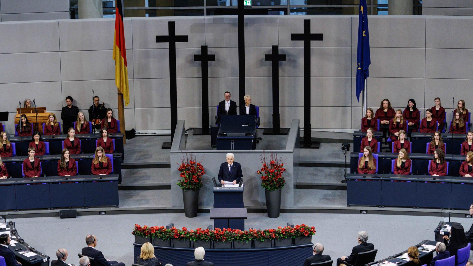 Sergio Mattarella spricht im Deutschen Bundestag. | dpa