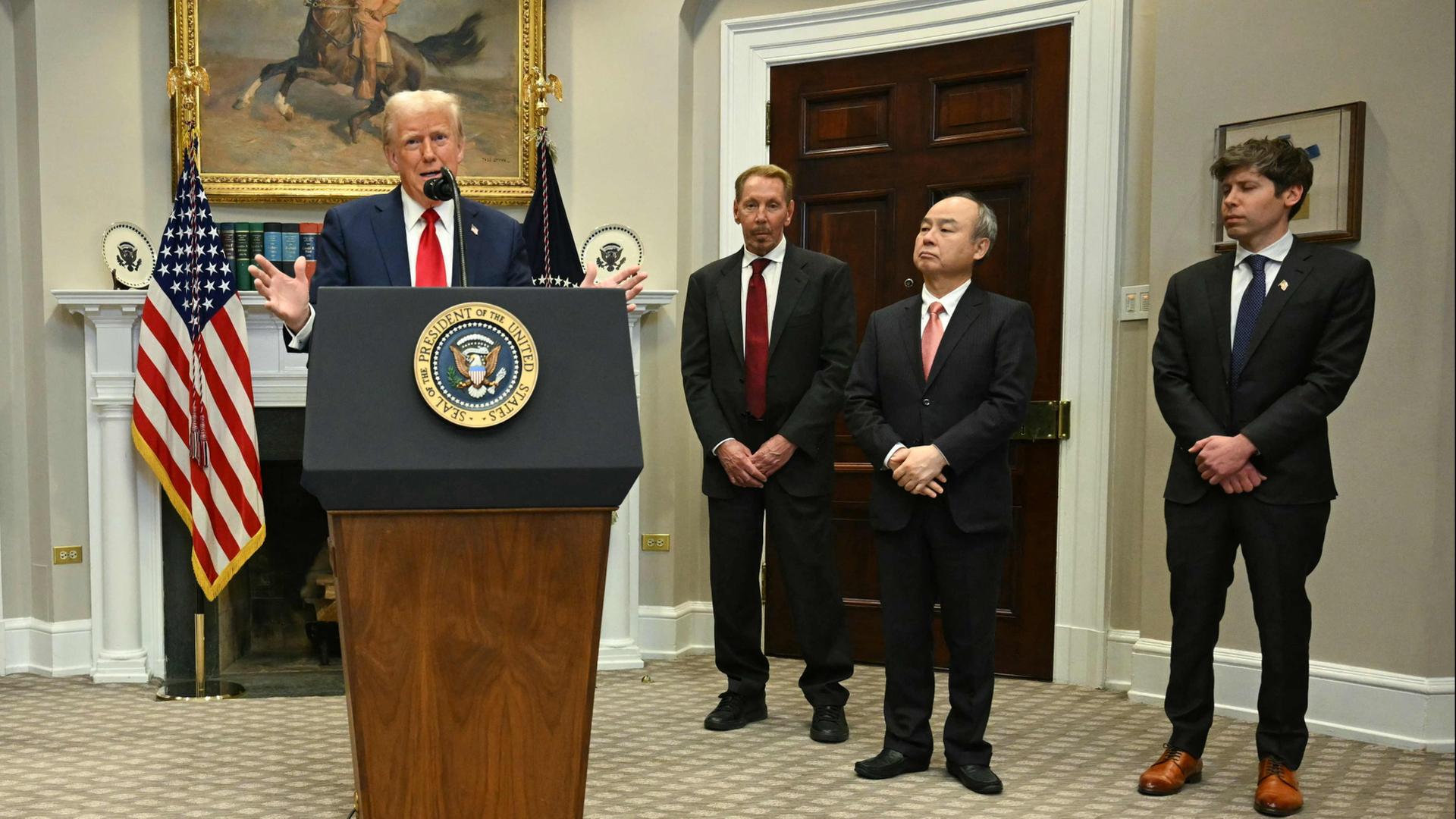 Donald Trump im Weißen Haus mit Larry Ellison, Masayoshi Son und Sam Altman