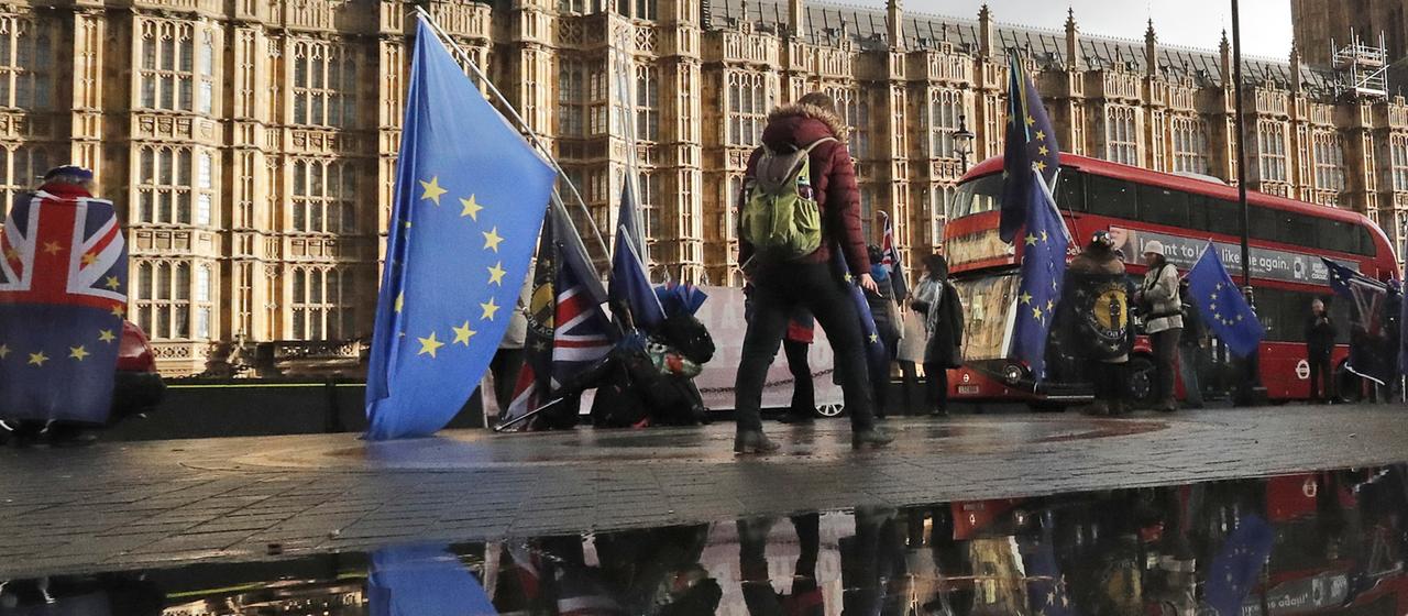 Brexit-Gegner protestieren vor dem Parlament in London