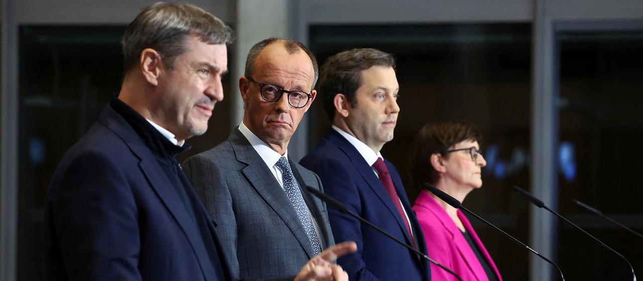 Markus Söder, Friedrich Merz, Lars Klingbeil und Saskia Esken