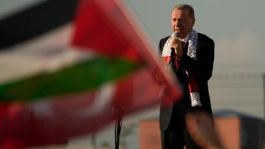 Recep Tayyip Erdogan bei einer pro-palästinensischen Demonstration in Istanbul.