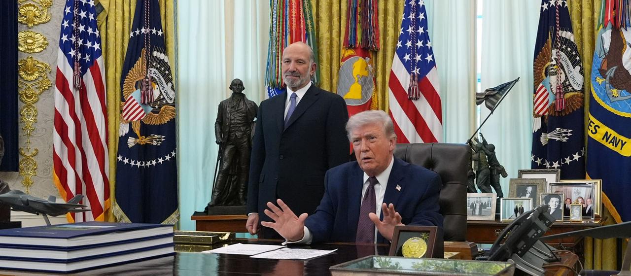 US-Präsident Donald Trump bei einer Pressekonferenz im Oval Office