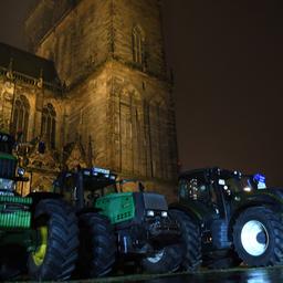 Traktoren stehen während einer Demonstration vor dem Magdeburger Dom. 