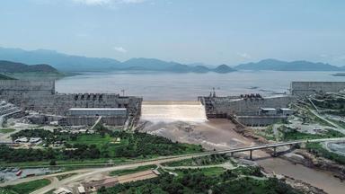 Luftaufnahme des "Grand Ethiopian Renaissance Dam" am Blauen Nil in Guba, im Nordwesten Äthiopiens (Archivbild  20. Juli 2020)