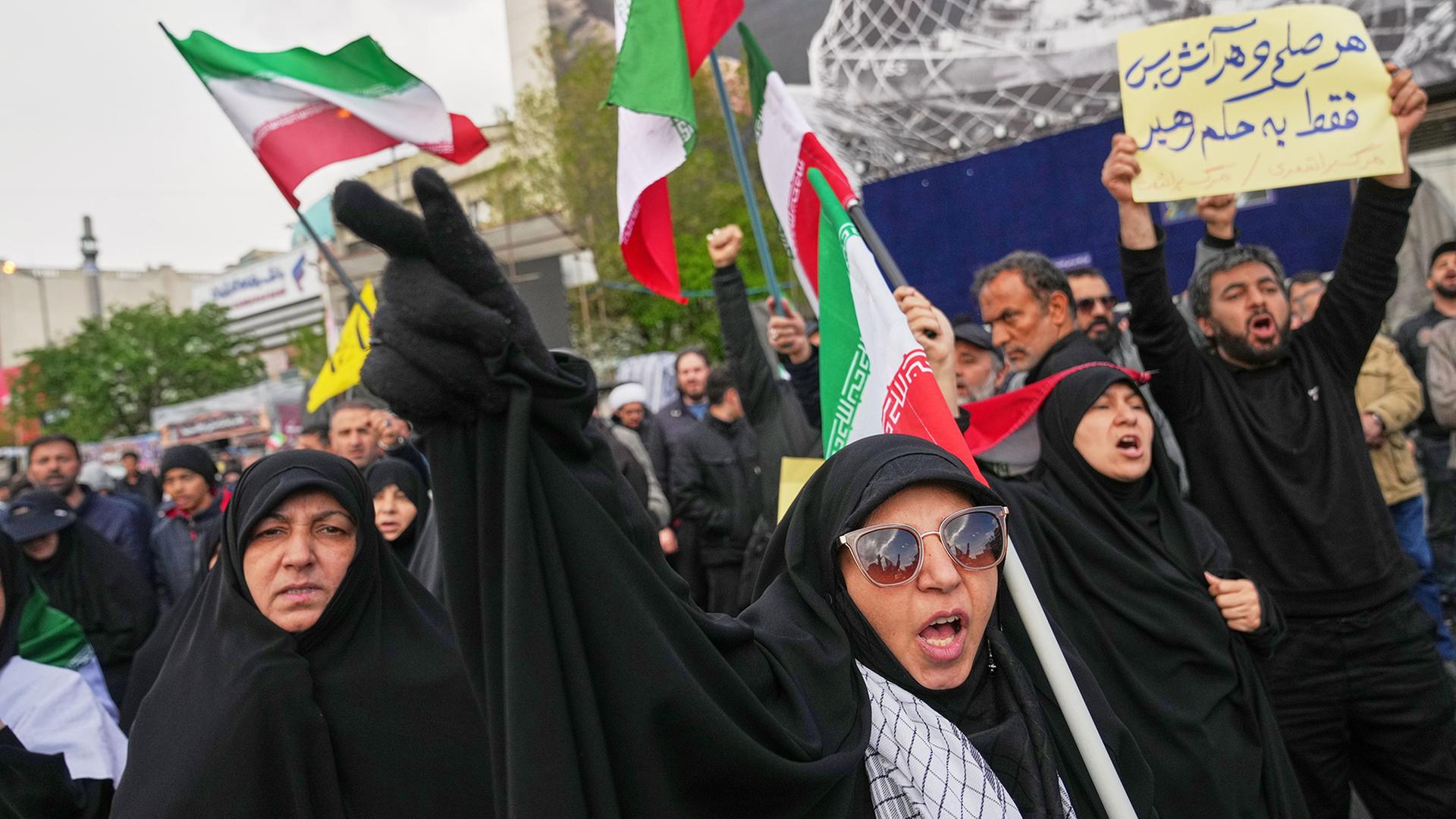 Anh�nger der Regierung skandieren Parolen nach der Ank�ndigung einer zweiw�chigen Waffenruhe. | Francisco Seco/AP/dpa