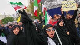 Anhänger der Regierung skandieren Parolen nach der Ankündigung einer zweiwöchigen Waffenruhe.