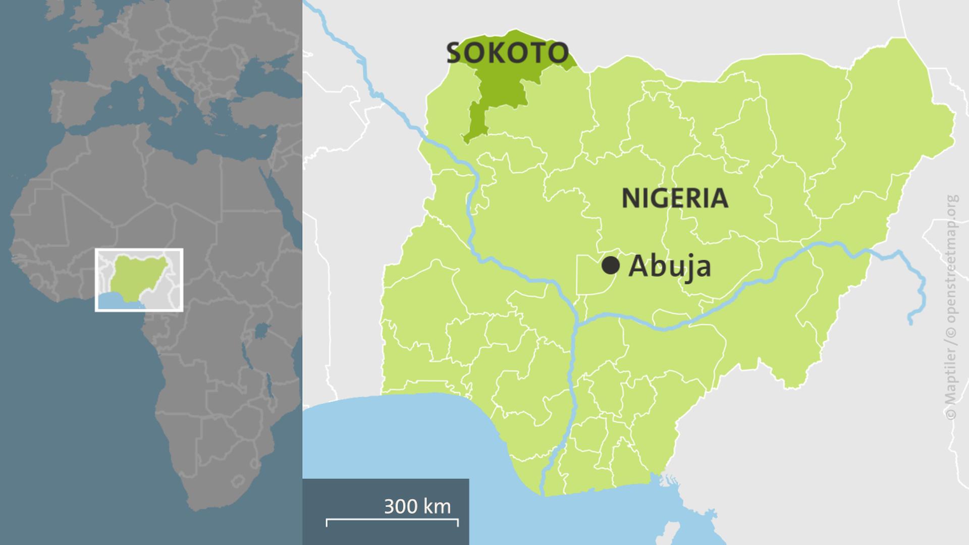 Karte: Nigeria mit Haupstadt Abuja und dem Bundesstaat Sokoto | ARD-aktuell