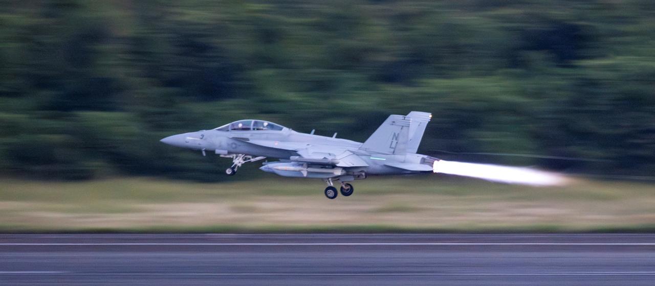 A US Navy jet takes off from Puerto Rico.