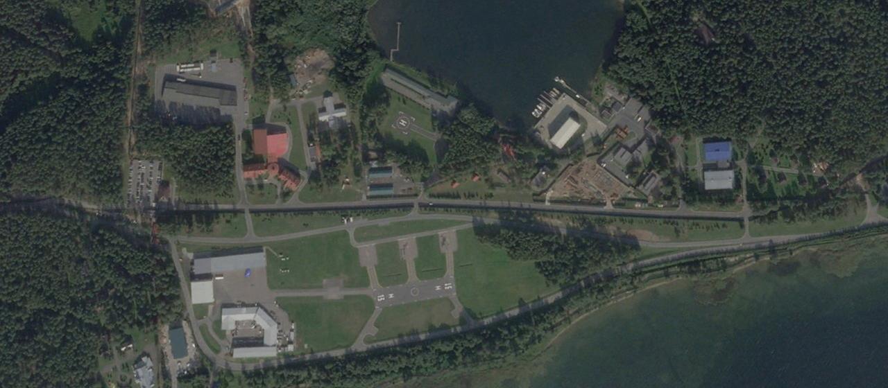 Satellite view of Vladimir Putin's residential complex in Roshchino, Novgorod Region, Russia.