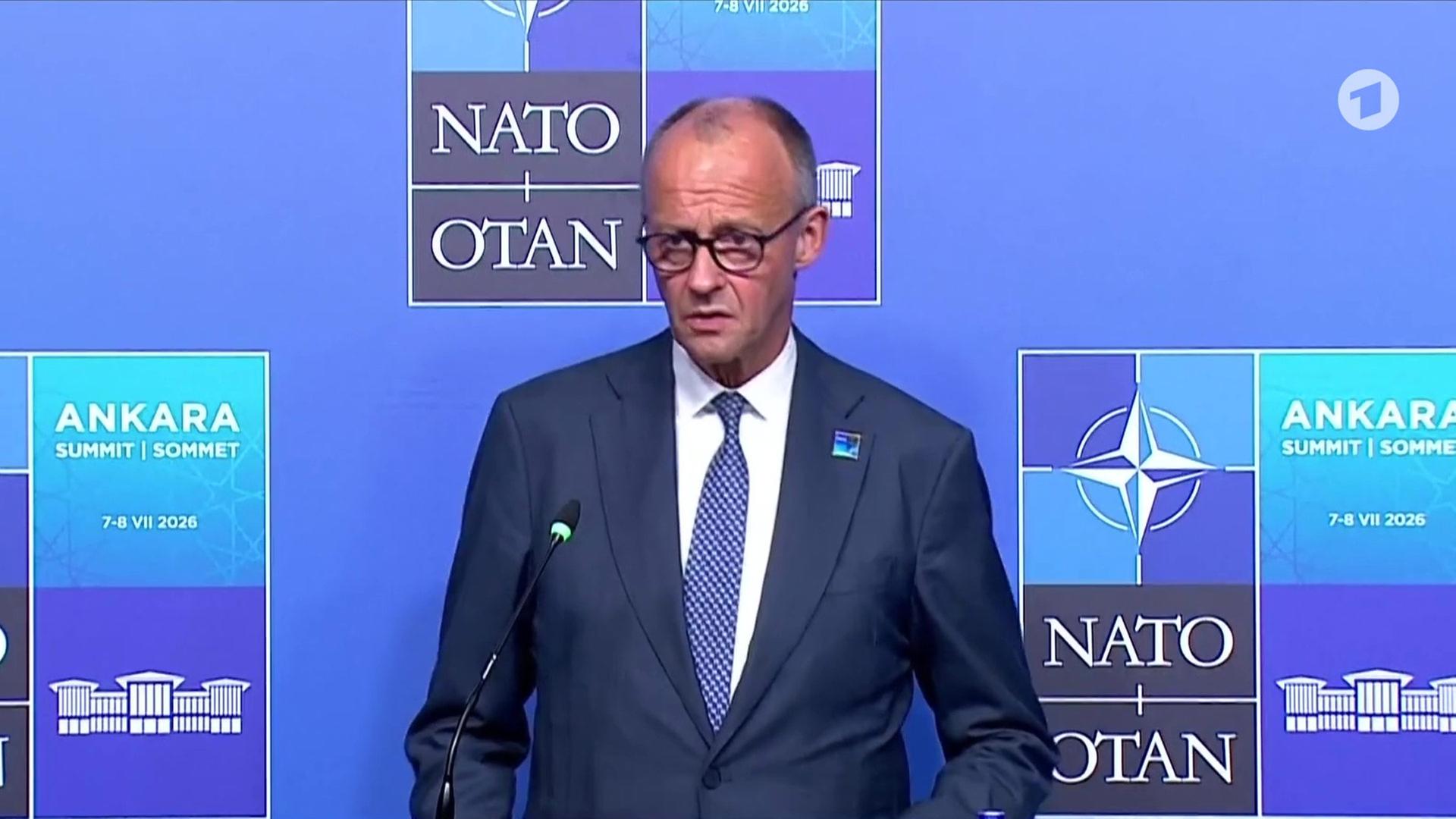 Pressekonferenz von Kanzler Merz bei NATO-Gipfel