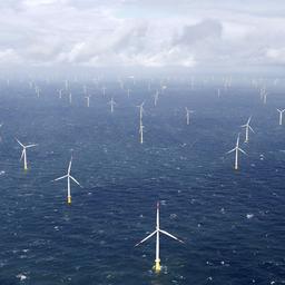 Blick auf den Offshore-Windpark "Amrumbank West" in der Nordsee nahe der Insel Amrum