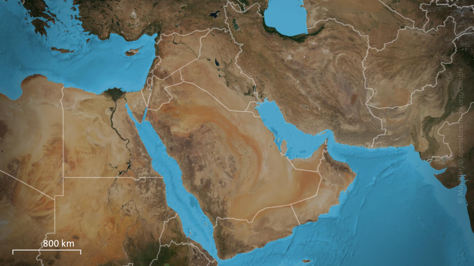 Satelliten Karte der L�nder des Nahen Ostens | ARD-aktuell