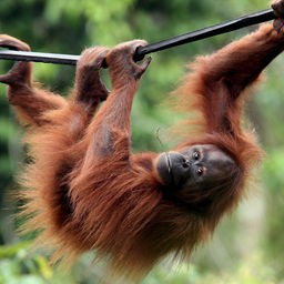 Ein männlicher Orang-Utan hangelt sich durch das Borneo Orang-Utan-Auffangzentrum in der Nähe von Balikpapan (Archivfoto).