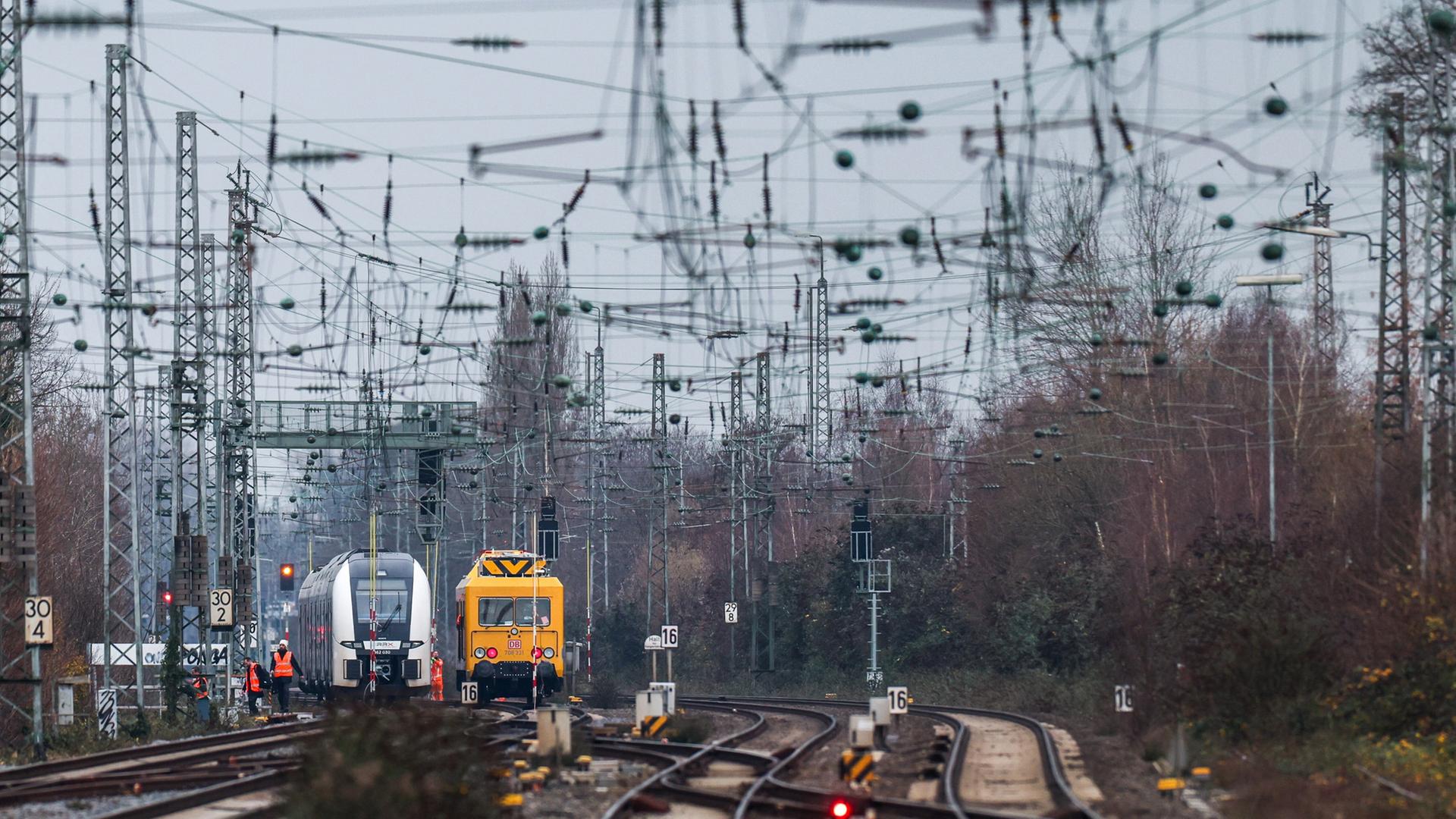 Großer Gleisbereich mit einem in der Ferne stehenden Zug | picture alliance / dpa