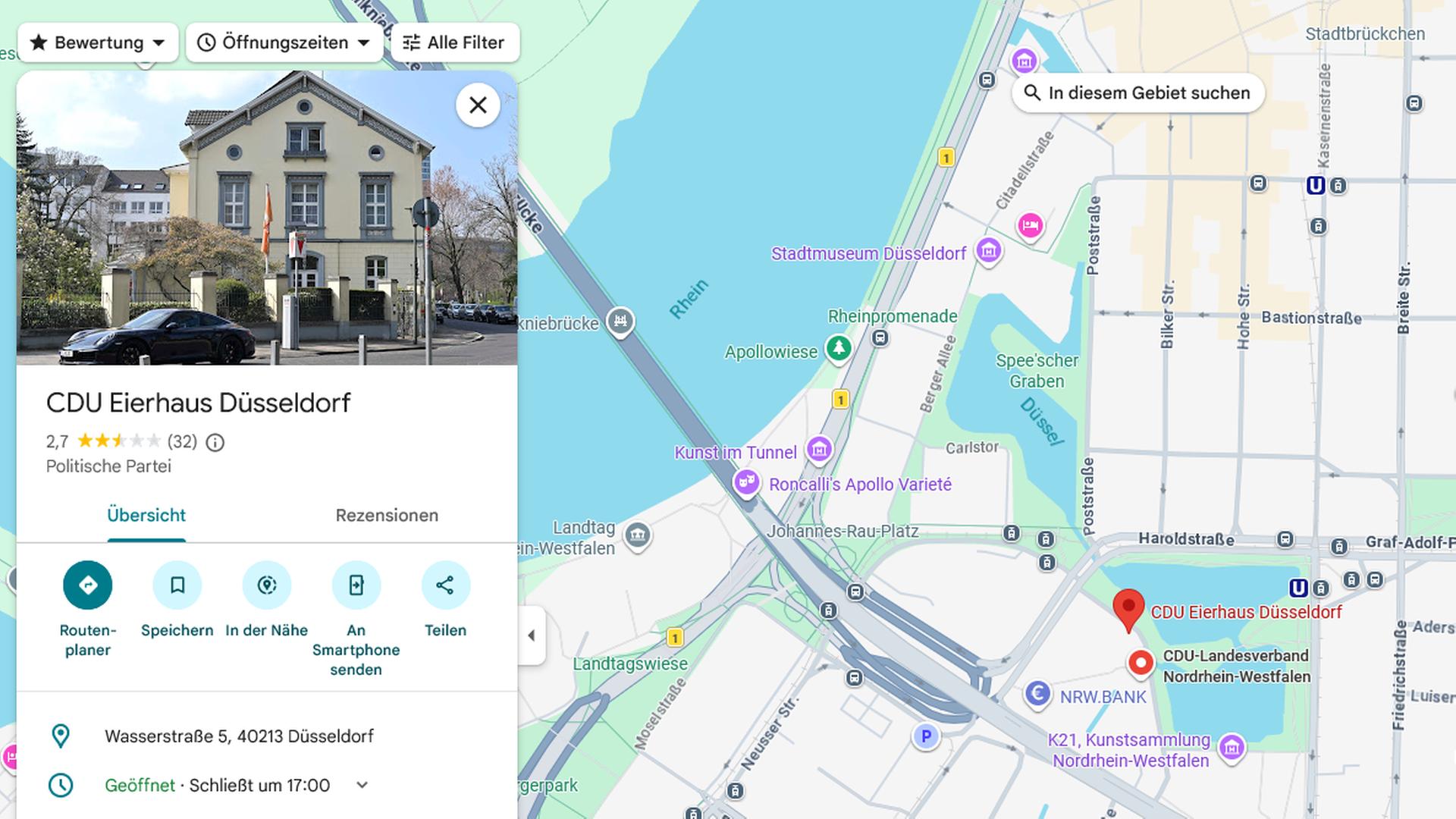 CDU Geschäftsstellen erscheinen auf Google Maps als "Eierhaus"