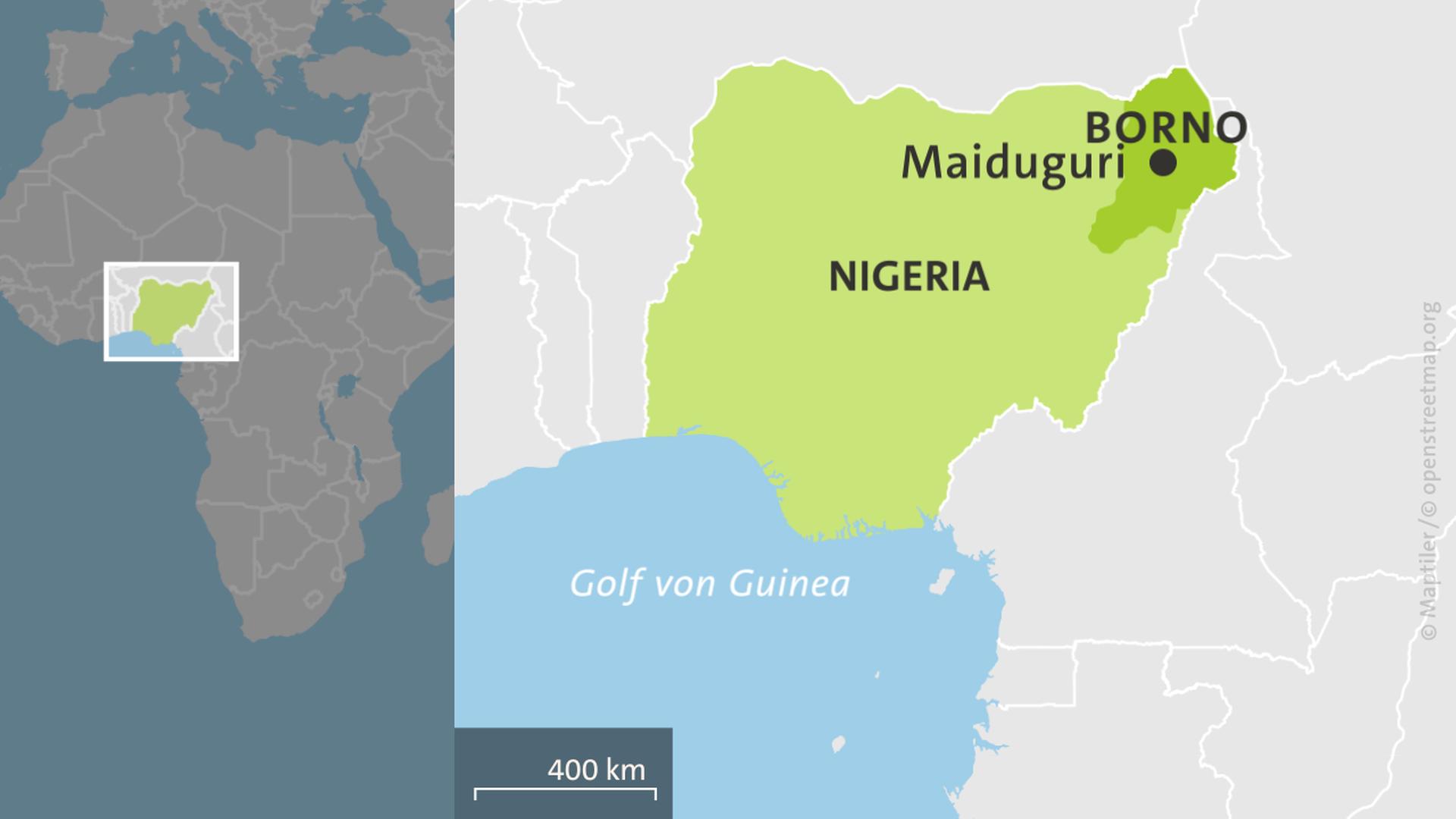 Karte Nigeria mit der Region Borno und der Stadt Maiduguri | ARD-aktuell