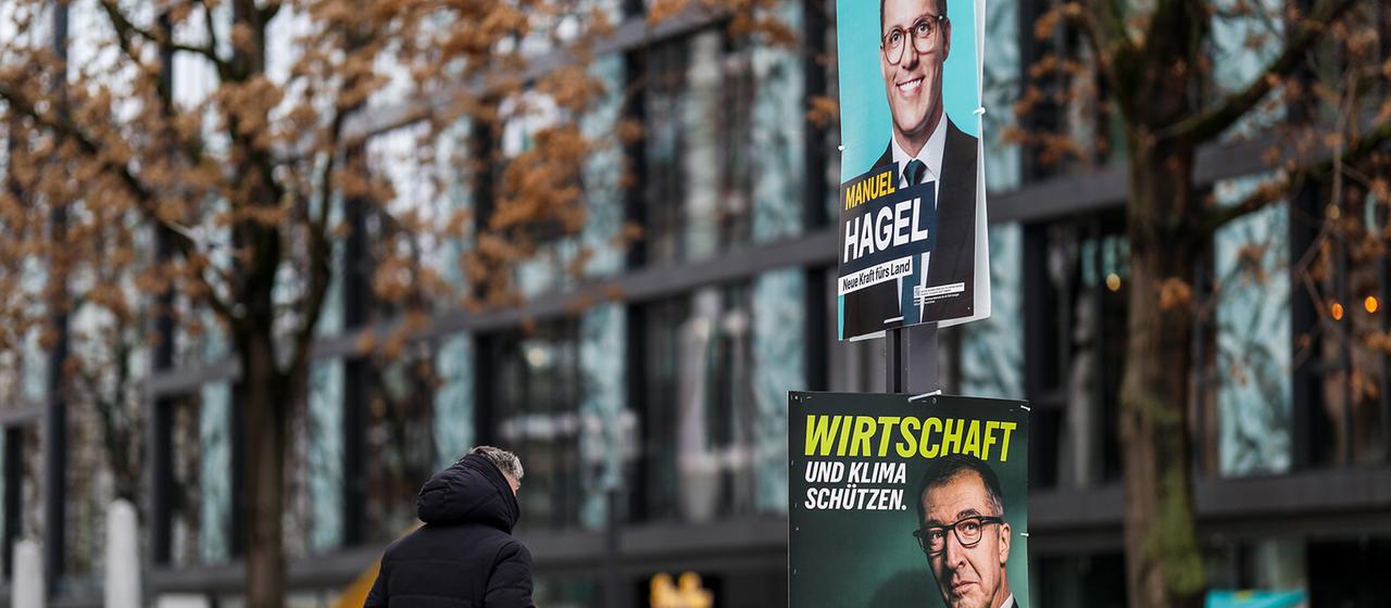 Wahlplakate zur Landtagswahl in Baden-Württemberg 2026 der Parteien CDU und Bündnis 90/Die Grünen.