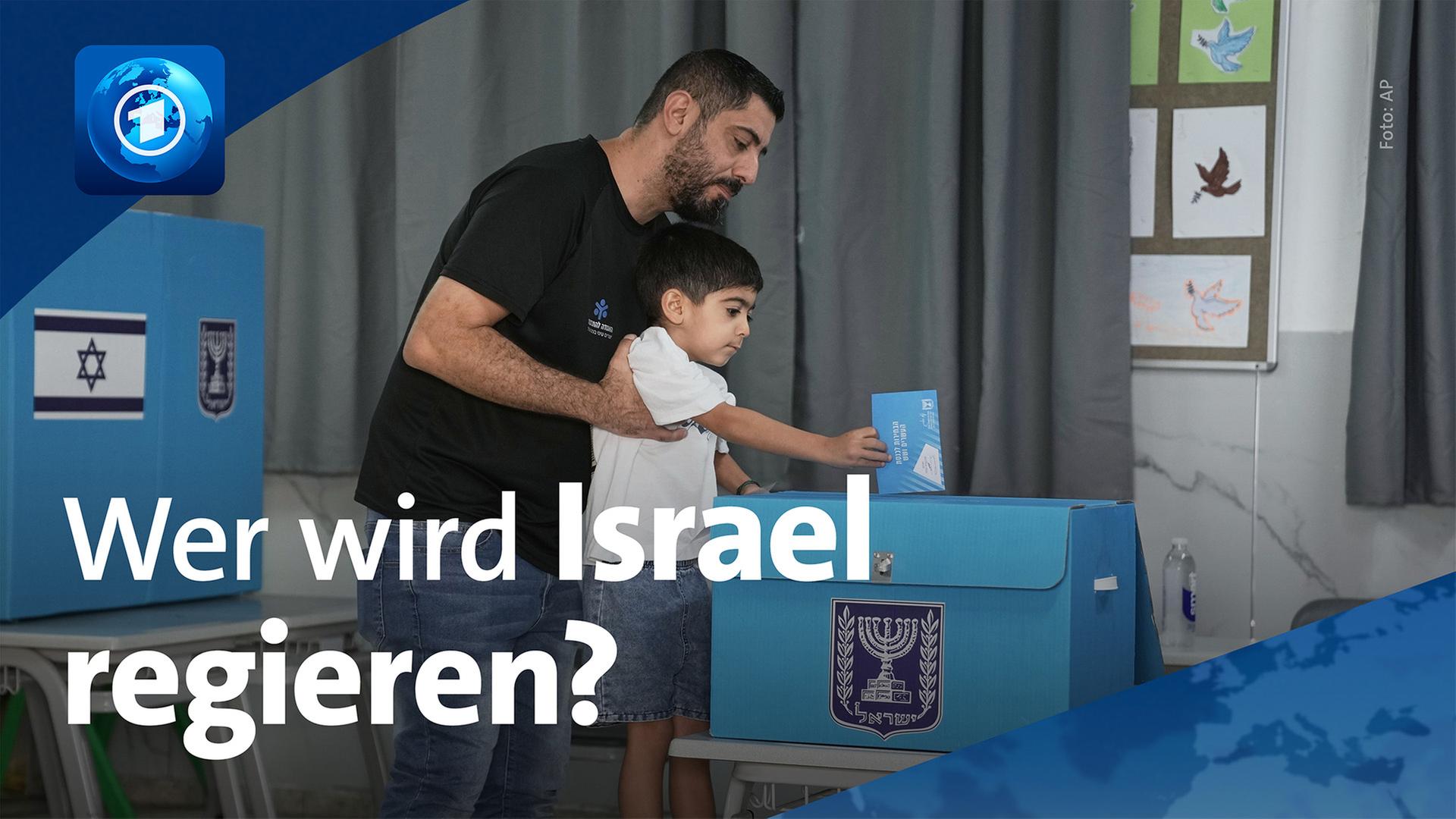 Ein Mann wirft zusammen mit einem kleinen Jungen seinen Wahlzettel in eine Wahlurne. | AP/ARD-aktuell