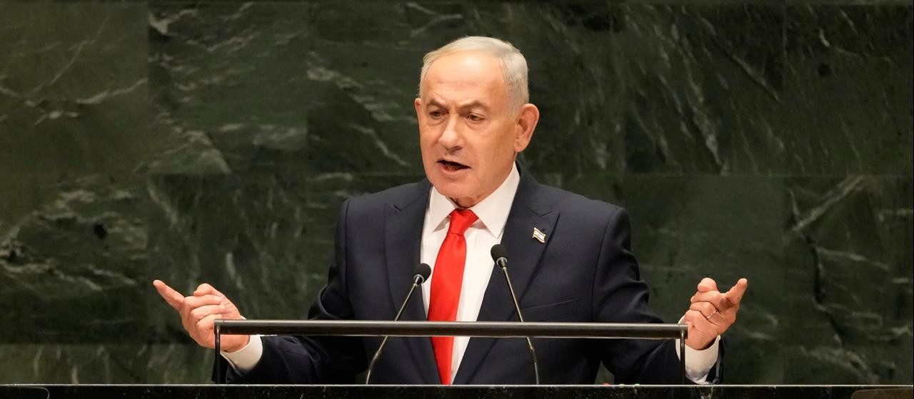 Benjamin Netanjahu, Premierminister von Israel, spricht im Hauptquartier der Vereinten Nationen.