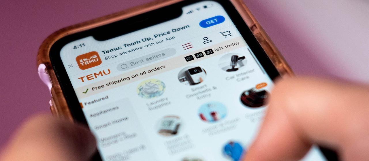 Temu-App auf auf dem Bildschirm eines Smartphones.