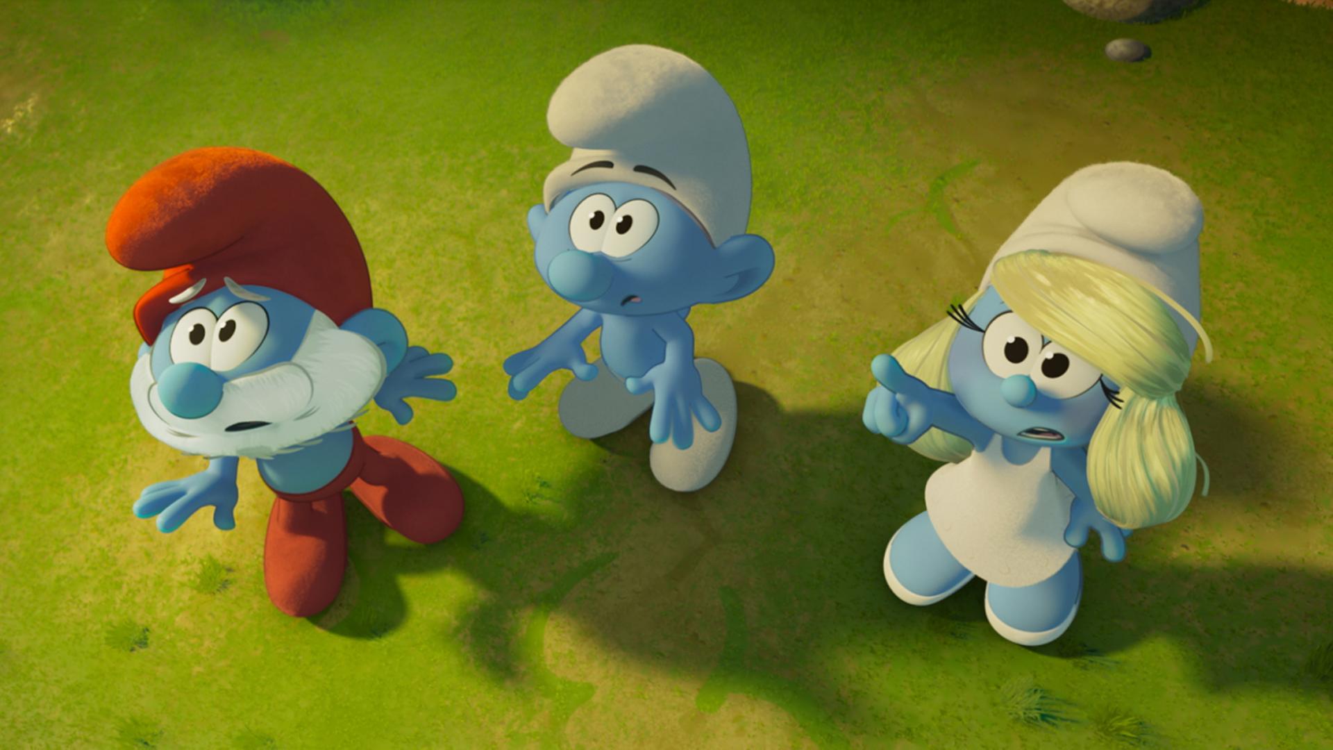 Papa Schlumpf, No Name und Schlumpfine in einer Szene des Films 