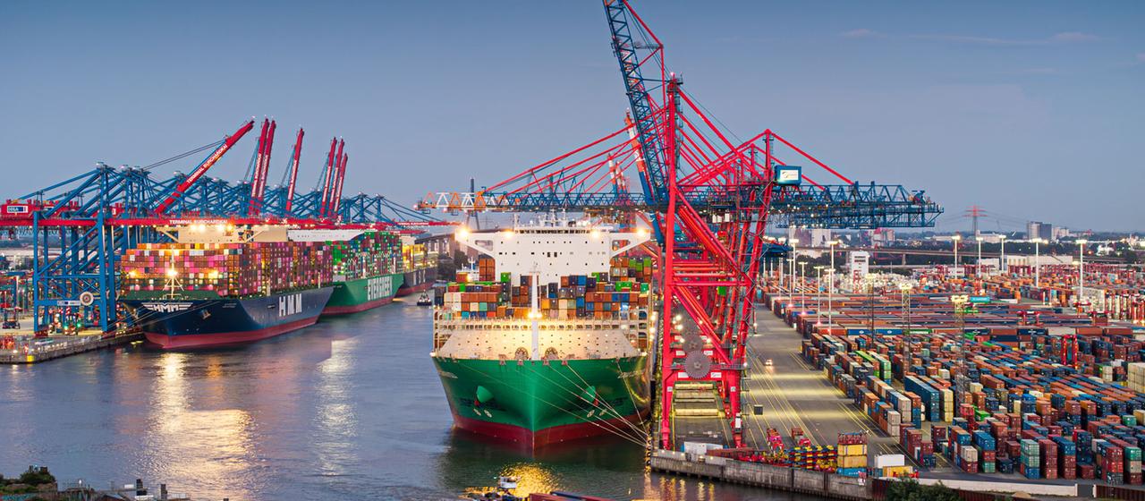 Containerschiffe am Terminal Burchardkai, Hafen Hamburg.