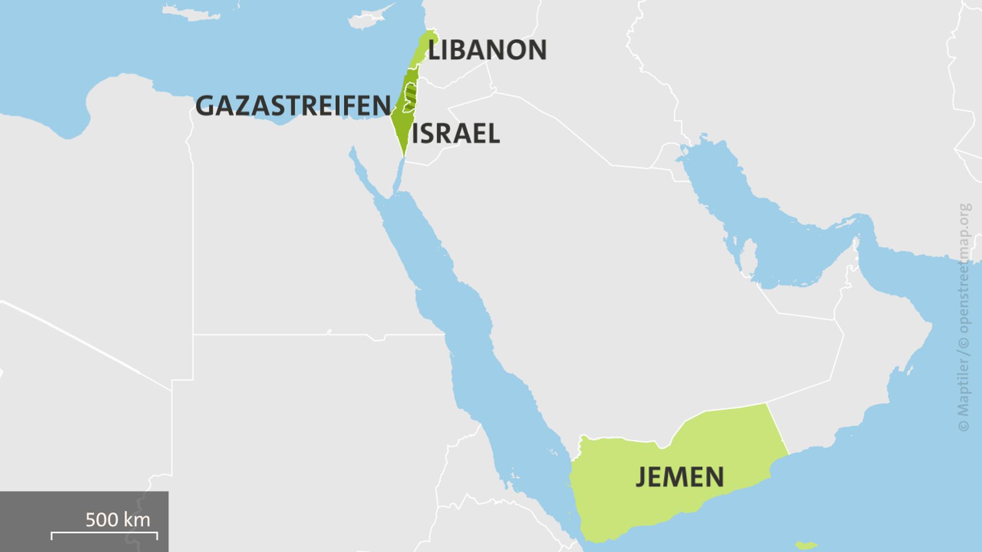 Karte: Israel, Jemen, Libanon | ARD-aktuell