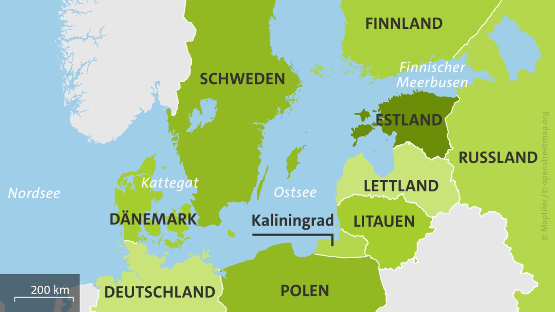 Karte Ostsee mit Anrainerländern | ARD-aktuell