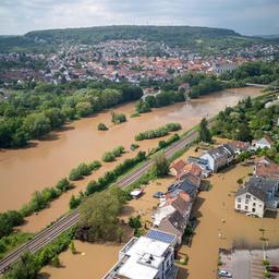 Luftaufnahme von Kleinblittersdorf bei Hochwasser am Samstag, 19. Mai 2024