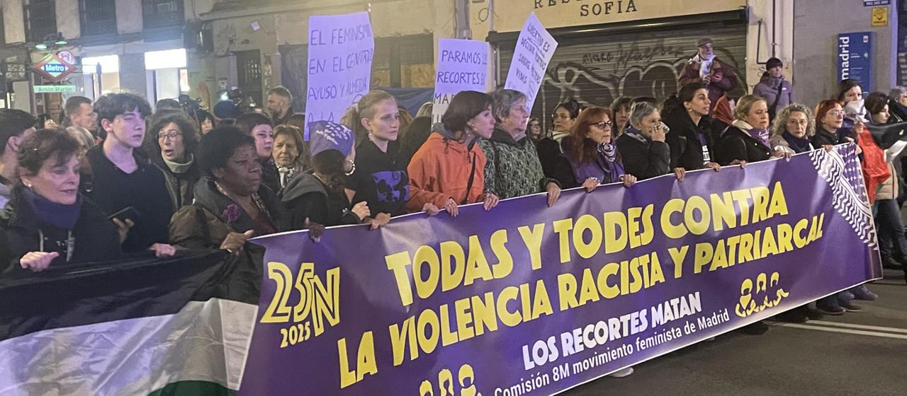 Eine Demonstration in Madrid, Spanien.