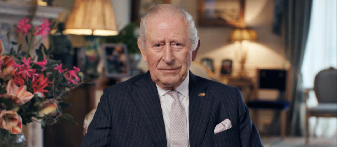 Der Screenshot aus einer Videobotschaft zeigt König Charles III.