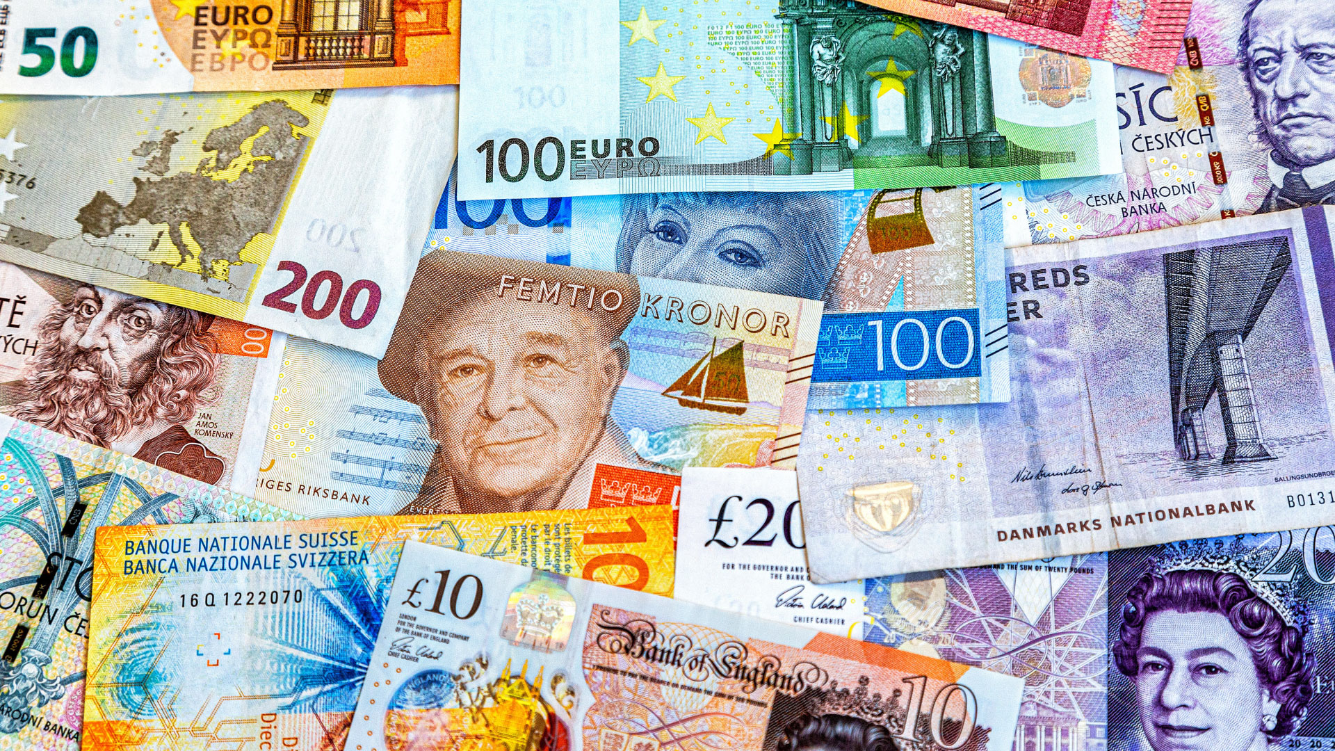 Banknoten verschiedener Währungen. Banknoten verschiedener Währungen.