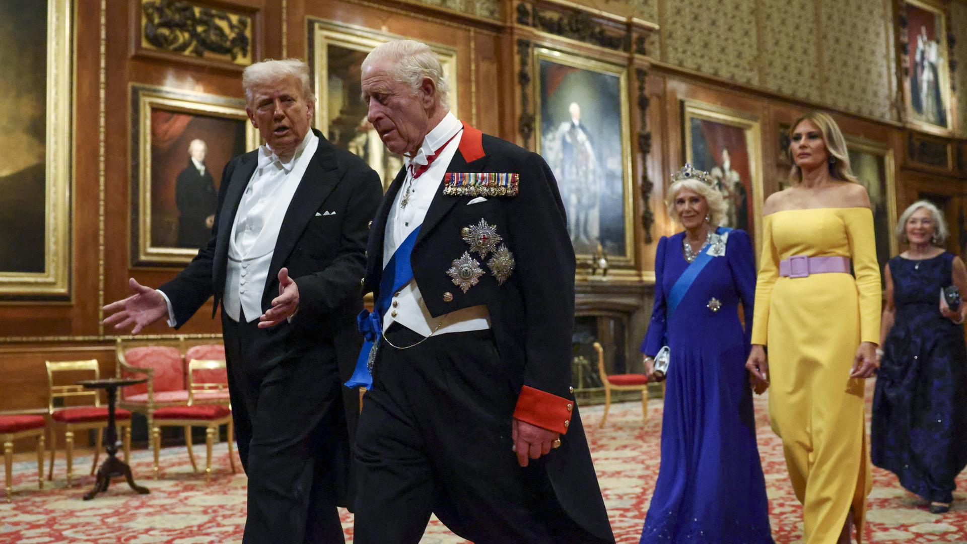 US-Präsident Donald Trump (l-r), König Charles III., Königin Camilla und First Lady Melania Trump | dpa