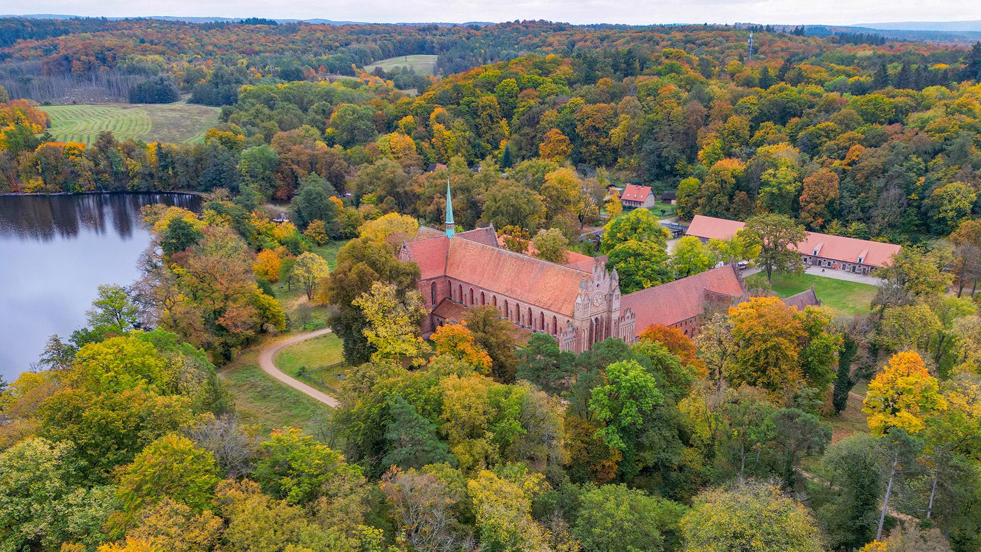 Herbstlich bunt sind die Laubbäume am Kloster Chorin gefärbt. (Quelle: dpa/Patrick Pleul) | dpa/Patrick Pleul