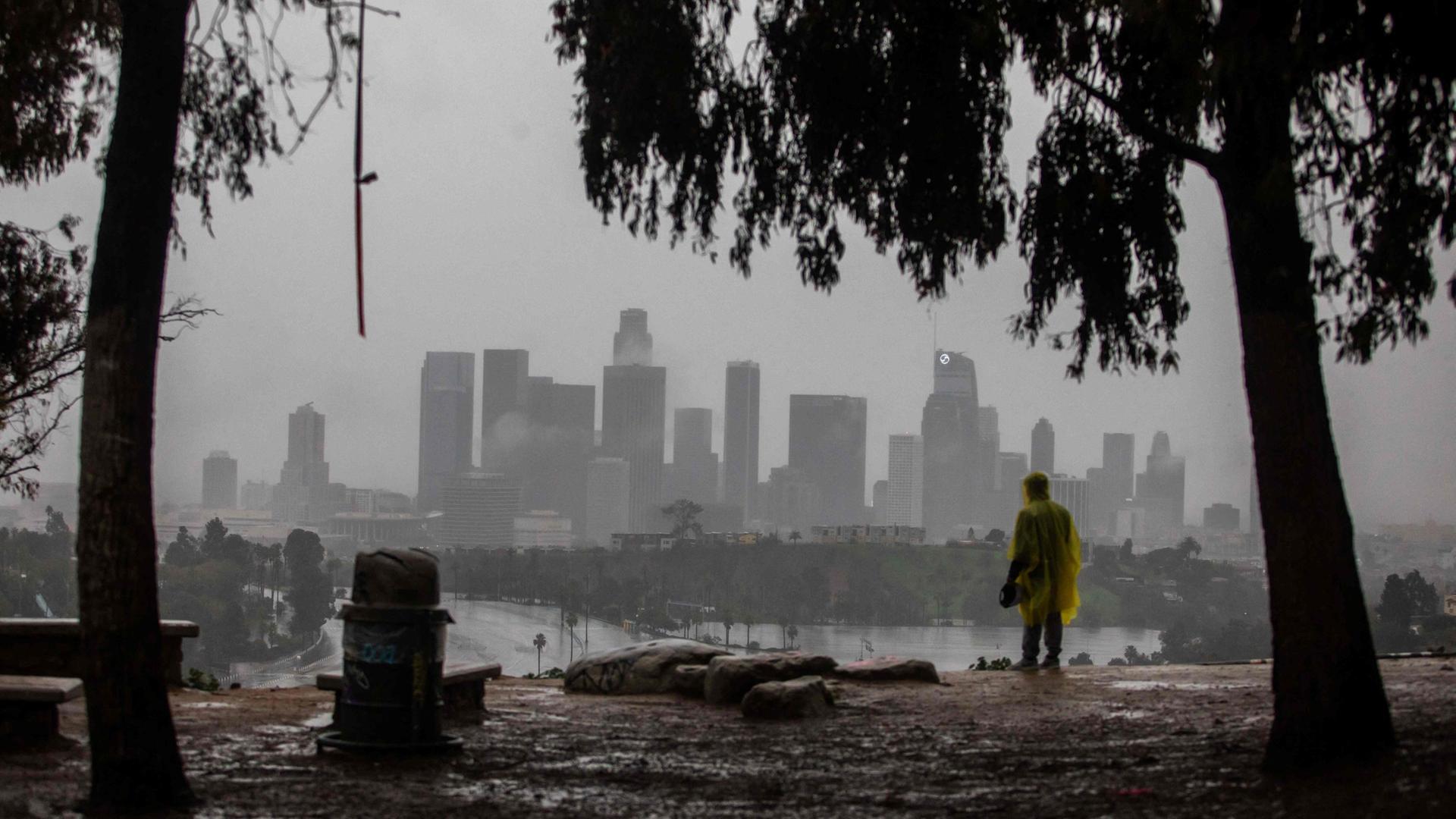 Blick auf Los Angeles während eines Wintersturms. | Apu GOMES / AFP
