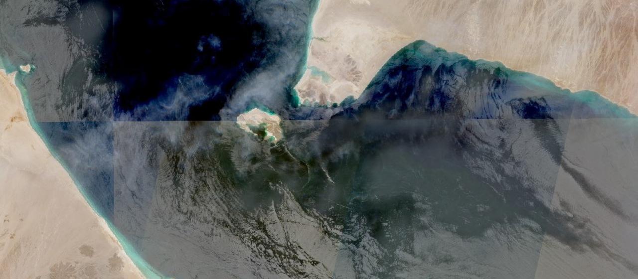 Ein Satellitenbild zeigt die Meerenge von Bab el-Mandeb.