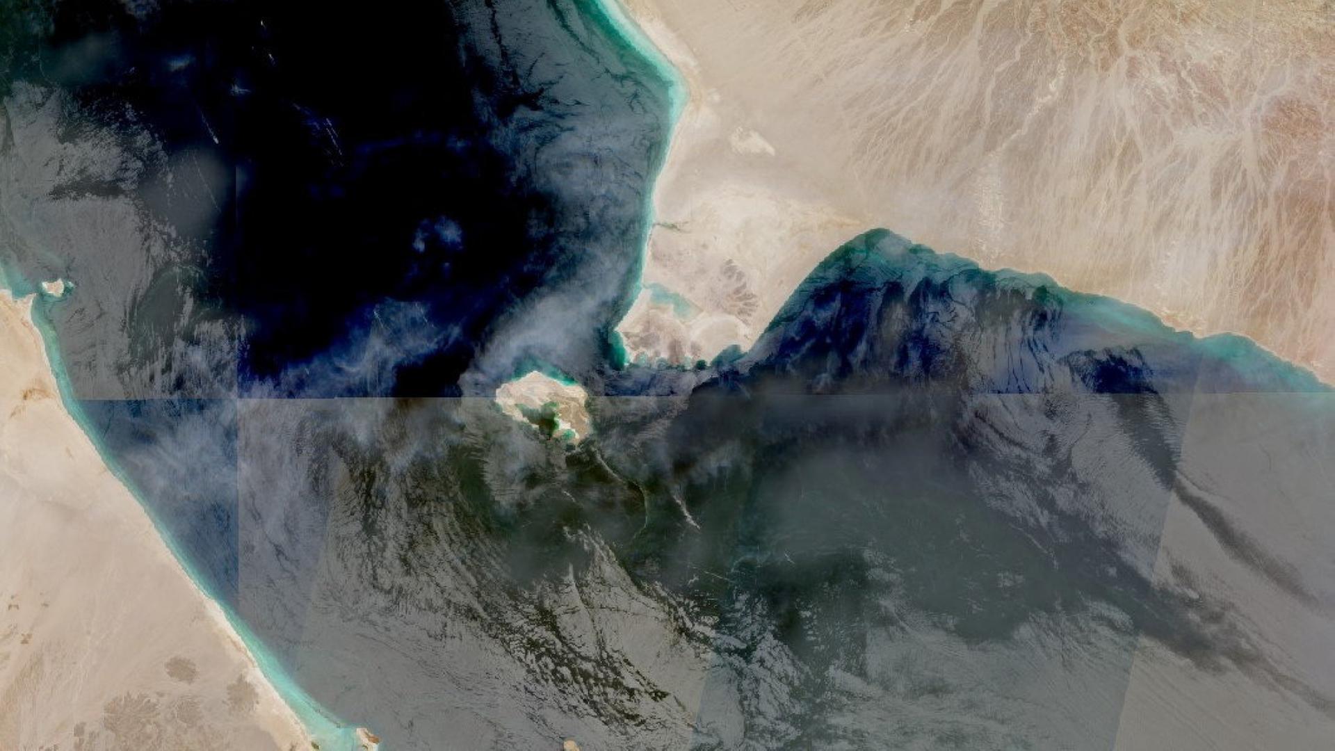 Ein Satellitenbild zeigt die Meerenge von Bab el-Mandeb. | Nasa Worldview/Handout via REUTERS