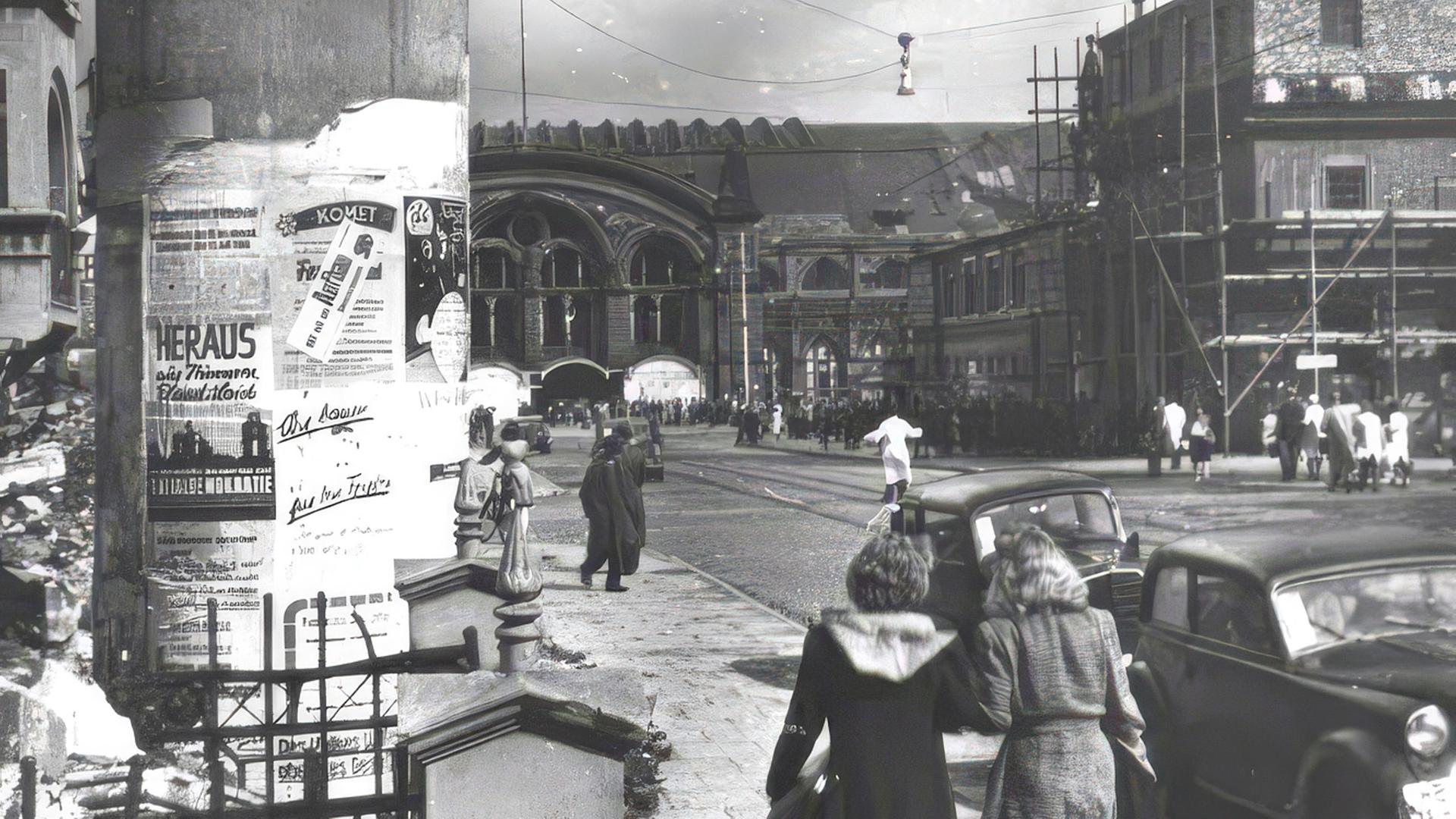Das Bild zeigt die Bahnhofstraße in Richtung Hauptbahnhof in Bremen 1946 | Staatsarchiv Bremen