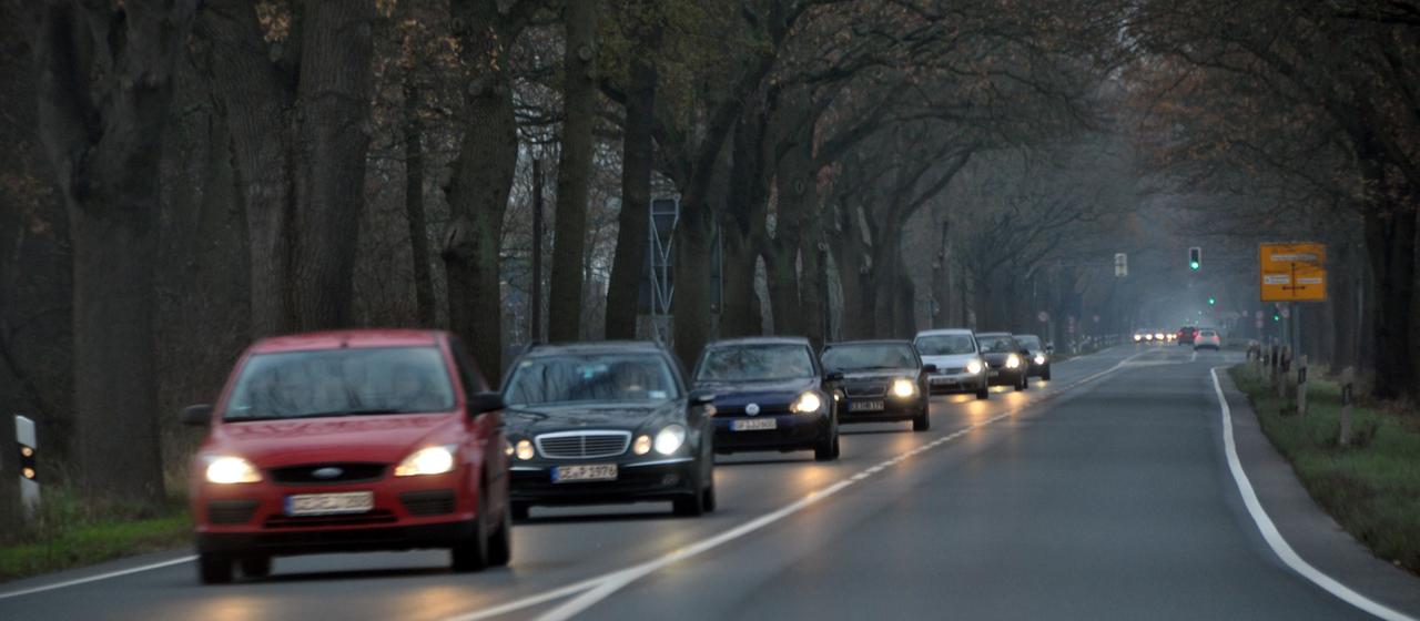 Autos fahren auf einer Landstraße.