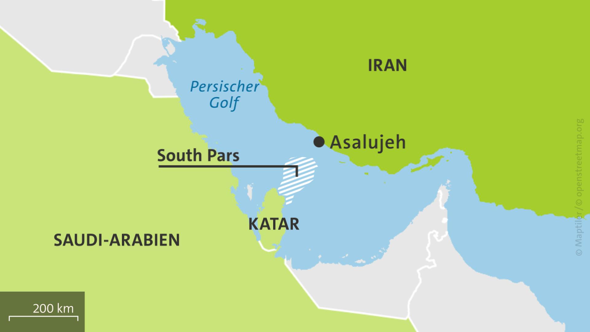 Karte: Iran, Katar, Saudi-Arabien und das 
