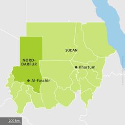 Karte: Sudan mit Nord-Darfur und den Städten Al-Faschir und der Khartum