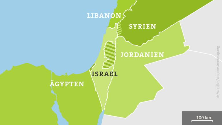 Karte Israel mit Ägypten, Syrien, Libanon und Jordanien
