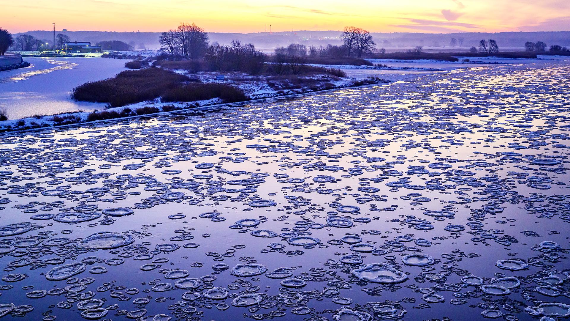Eisschollen treiben auf dem Grenzfluss Oder. | dpa