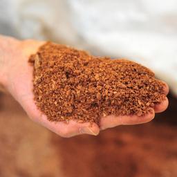 Auf einer Hand befindet sich seltene Erde, die anschließend verarbeitet wird.